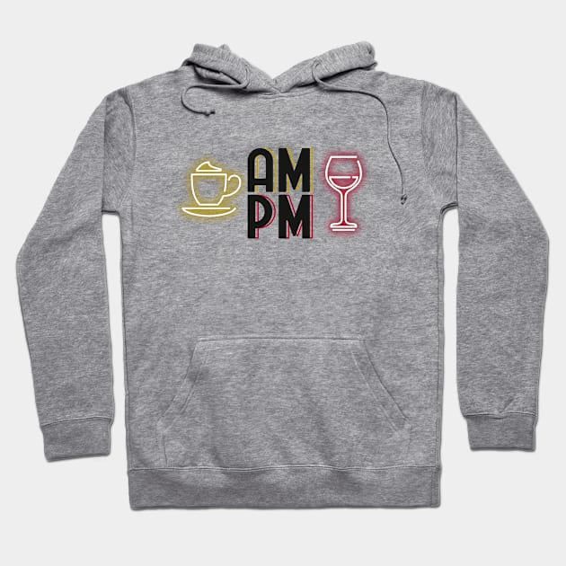 Coffee and Wine AM PM Neon 80's Retro Hoodie by Wolfkin Design